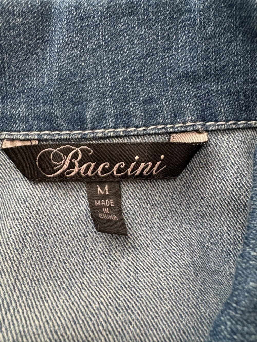 Baccini Blue Denim Sleeveless Jean Jacket with Rhinestone Pockets - Picture 6 of 6